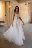 A-Line Sweep-Brush Train Lace Tulle Wedding Dress CW3103
