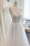 A-Line Sweep-Brush Train Lace Tulle Wedding Dress CW3103 - COCOMELODY