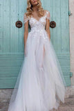 A-Line Sweep-Brush Train Lace Tulle Wedding Dress CW3118 - COCOMELODY