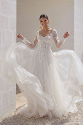A-Line Court Train Lace Tulle Wedding Dress CW3129