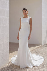Trumpet-Mermaid Court Train Stretch Satin Wedding Dress CW3136