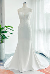 Trumpet-Mermaid Court Train Lace Stretch Satin Wedding Dress CW3137 - COCOMELODY