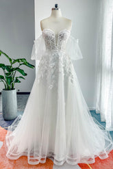 A-Line Court Train Lace Tulle Wedding Dress CW3162 - COCOMELODY