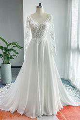 A-Line Court Train Lace Chiffon Wedding Dress CW3163 - COCOMELODY