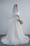 A-Line Sweep-Brush Train Satin Lace Wedding Dress CW3210 - COCOMELODY
