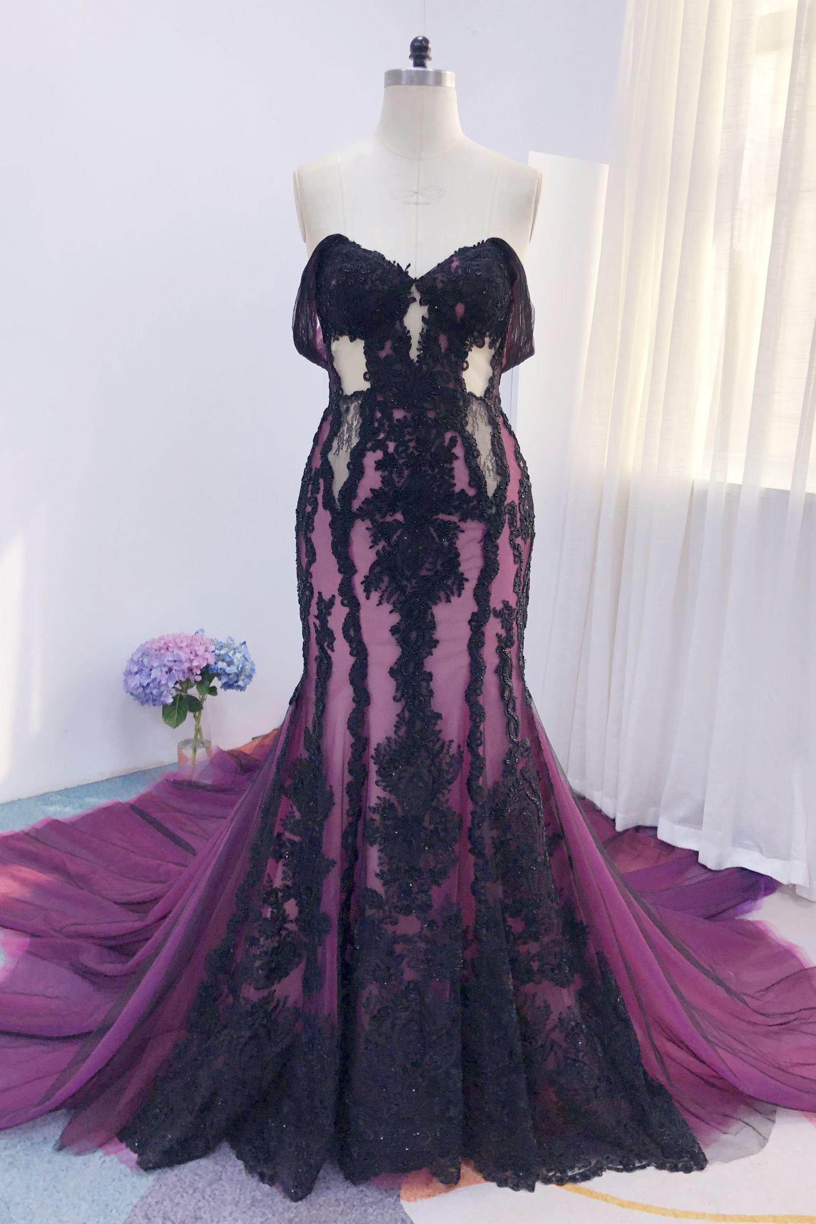 Trumpet-Mermaid Cathedral Train Lace Tulle Wedding Dress CW3223 - COCOMELODY