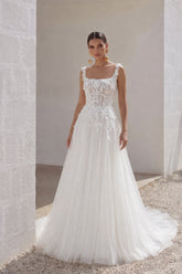 A-Line Court Train Lace Tulle Wedding Dress CW3227