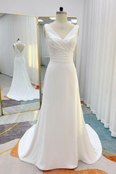 A-Line Court Train Crepe Wedding Dress CW3231 - COCOMELODY