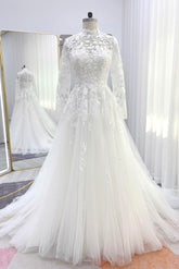 A-Line Court Train Lace Tulle Wedding Dress CW3234 - COCOMELODY