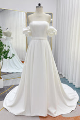 A-Line Court Train Elastic Cloth Wedding Dress CW3247 - COCOMELODY
