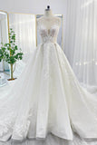 A-Line Chapel Train Lace Tulle Wedding Dress CW3260 - COCOMELODY