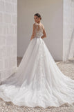 A-Line Chapel Train Lace Tulle Wedding Dress CW3260