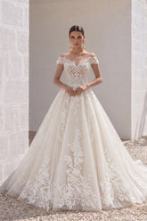 Ball Gown Chapel Train Lace Tulle Wedding Dress CW3261