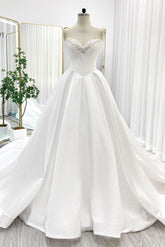 Ball Gown Chapel Train Satin Wedding Dress CW3272 - COCOMELODY