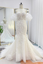 Trumpet-Mermaid Chapel Train Lace Tulle Wedding Dress CW3274 - COCOMELODY