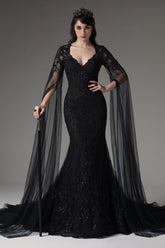 Trumpet-Mermaid Chapel Train Lace Tulle Wedding Dress CW3279