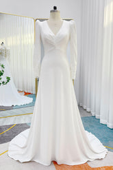 A-Line Court Train Stretch Satin Wedding Dress CW3289 - COCOMELODY