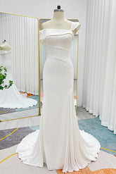 Trumpet-Mermaid Court Train Stretch Satin Wedding Dress CW3290 - COCOMELODY