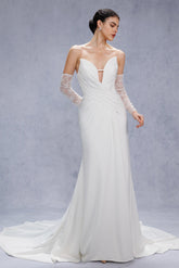 Trumpet-Mermaid Court Train Satin Wedding Dress CW3328 - COCOMELODY