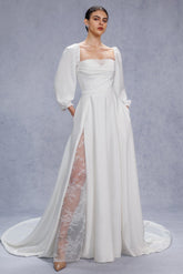 A-Line Court Train Satin Wedding Dress CW3329 - COCOMELODY