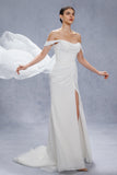 Sheath-Column Chapel Train Chiffon Wedding Dress CW3330 - COCOMELODY