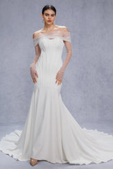 Trumpet-Mermaid Court Train Stretch Satin Wedding Dress CW3332 - COCOMELODY