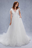 A-Line Court Train Glitter Wedding Dress CW3333 - COCOMELODY