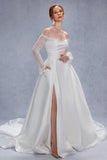 A-Line Court Train Mikado Lace Wedding Dress CW3335 - COCOMELODY