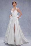 A-Line Court Train Satin Tulle Wedding Dress CW3336 - COCOMELODY