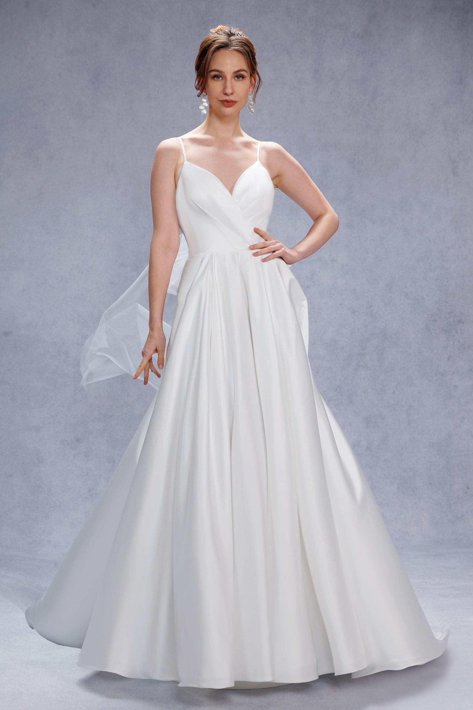 A-Line Court Train Satin Tulle Wedding Dress CW3336 - COCOMELODY