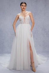 A-Line Court Train Sparkle Tulle Wedding Dress CW3338 - COCOMELODY