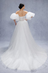A-Line Court Train Sparkle Tulle Wedding Dress CW3339 - COCOMELODY