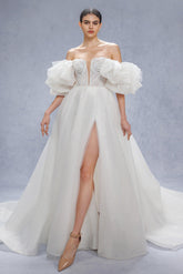 A-Line Court Train Glitter Wedding Dress CW3342 - COCOMELODY