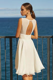 Key Hole Chiffon Knee-Length Little White Dress CW3378 - COCOMELODY