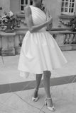 One Shoulder Satin Knee-Length Little White Dress CW3382 - COCOMELODY