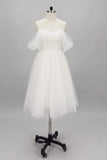 Off-The-Shoulder Sleeveless Tulle Little White Dress CW3387