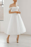 Off-The-Shoulder Sleeveless Tulle Little White Dress CW3387