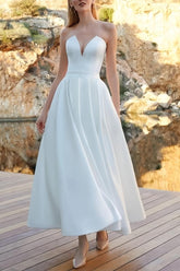 A-Line V-Neck Sleeveless Satin Dress With Pockets CW3388 - COCOMELODY