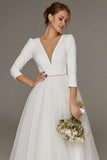 A-Line V-Neck Beaded Satin Tulle Ankle-Length Dress CW3391 - COCOMELODY