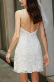 Sheath Mini Lace Wedding Dress with Illusion Neckline CW3393 - COCOMELODY