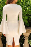 Sheath Illusion Long Sleeve Little White Dress CW3394 - COCOMELODY