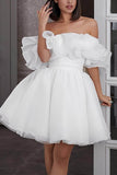 Off-The-Shoulder Mini Organza Wedding Dress CW3395 - COCOMELODY
