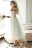 Boho Lace Tea-Length Backless Dress for Reception CW3396CR - COCOMELODY