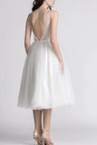 Boho Lace Tea-Length Backless Dress for Reception CW3396CR - COCOMELODY