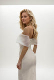 Sheath-Column Tea Length Elastic Cloth Wedding Dress CW3402 - COCOMELODY