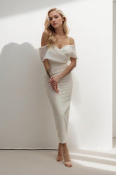 Sheath-Column Tea Length Elastic Cloth Wedding Dress CW3402 - COCOMELODY