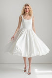A-Line Tea Length Satin Wedding Dress CW3406 - COCOMELODY
