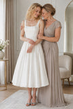 A-Line Tea Length Satin Wedding Dress CW3406