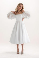 A-Line Tea Length Organza Wedding Dress CW3408 - COCOMELODY