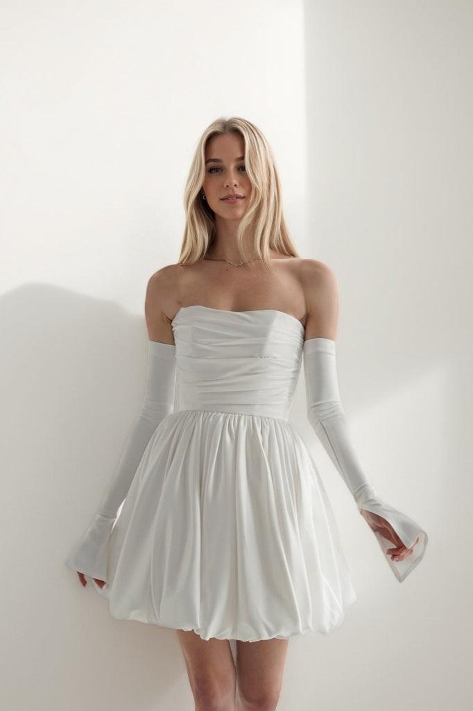 A-Line Short-Mini Satin Wedding Dress CW3413 - COCOMELODY